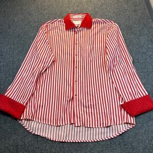 Karl Knox Mens Long Sleeve Dress Shirt Red White Stripe Polka Dot Cuffs 18.5 34